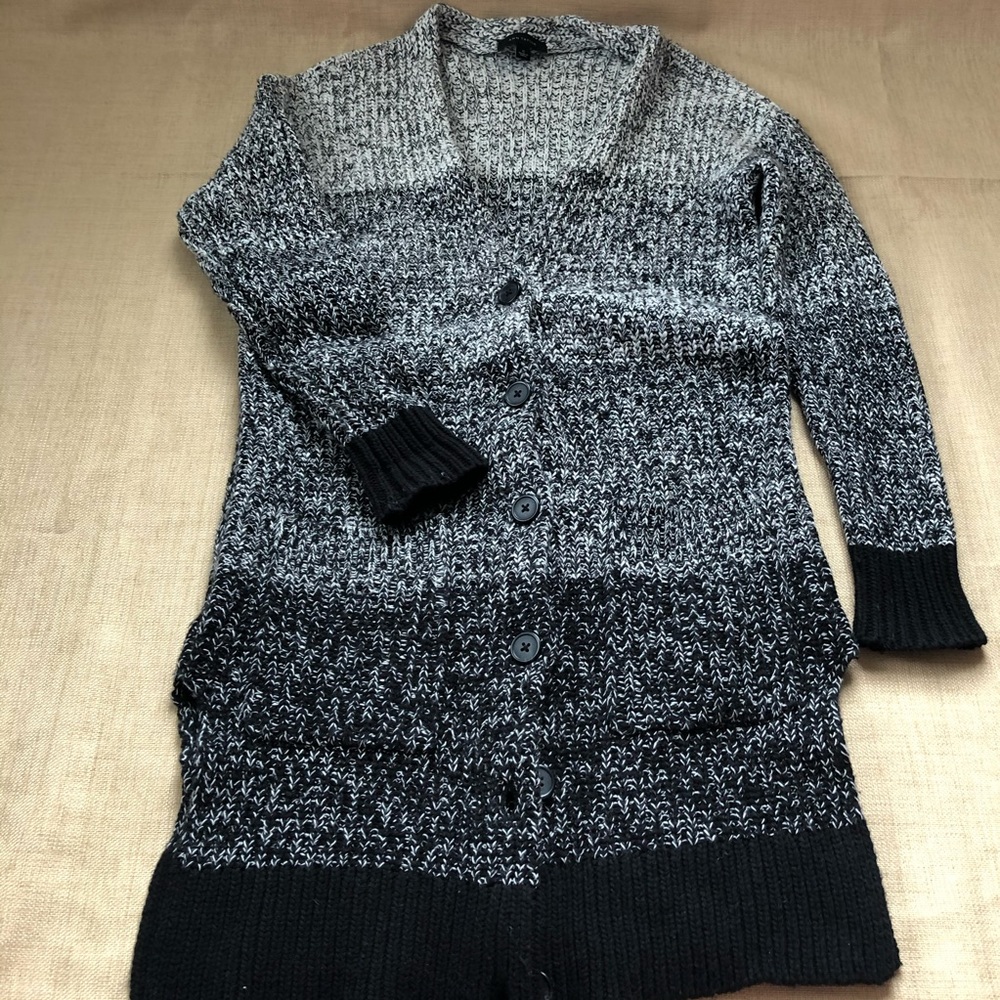 Ann Taylor Cotton & Wool Bld Long Grandfather Button Down Sweater